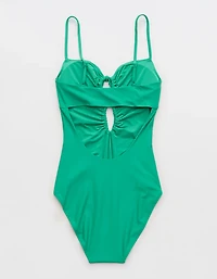 Aerie Ruched Cutout Full Coverage One Piece Swimsuit