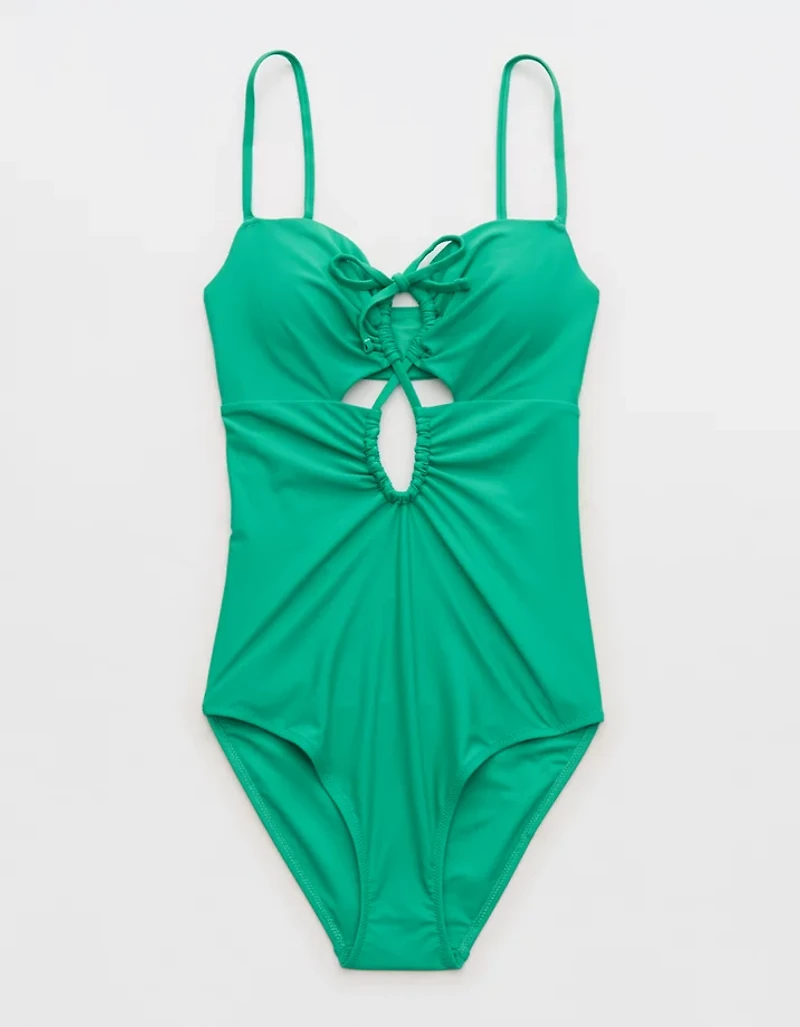 Aerie Ruched Cutout Full Coverage One Piece Swimsuit