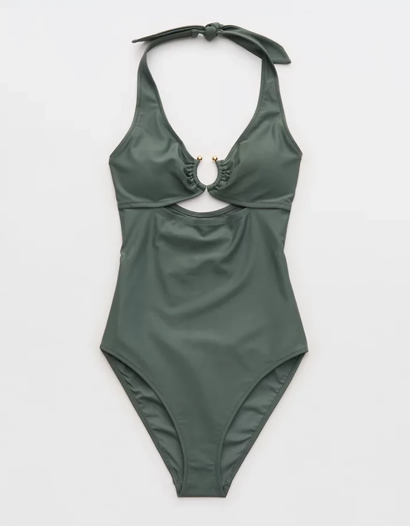 Aerie Horseshoe Ring Halter Full Coverage One Piece Swimsuit