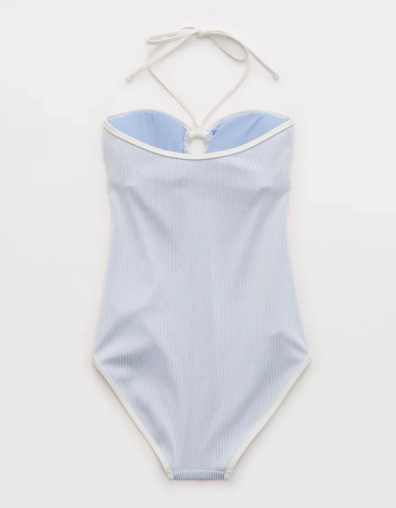 Aerie Ribbed Bandeau Halter One Piece Swimsuit