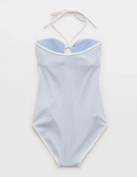 Aerie Ribbed Bandeau Halter One Piece Swimsuit