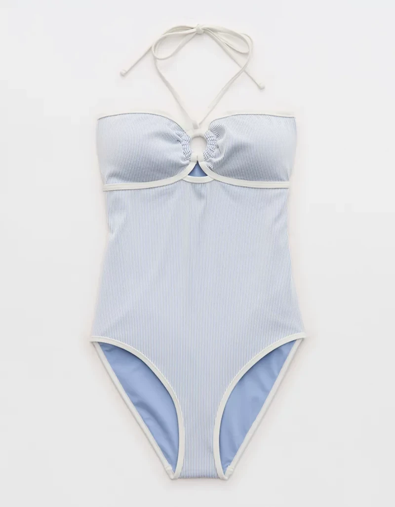 Aerie Ribbed Bandeau Halter One Piece Swimsuit