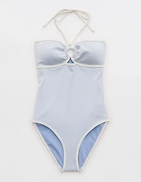 Aerie Ribbed Bandeau Halter One Piece Swimsuit