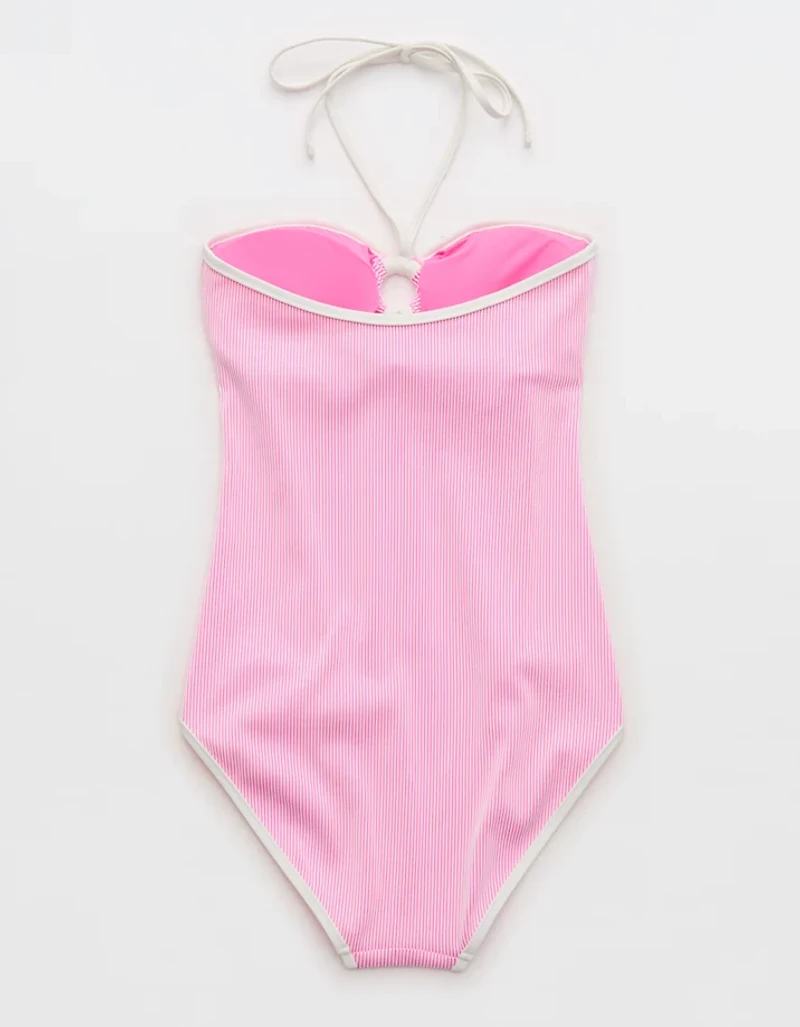 Aerie Ribbed Bandeau Halter One Piece Swimsuit