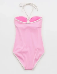Aerie Ribbed Bandeau Halter One Piece Swimsuit
