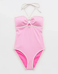 Aerie Ribbed Bandeau Halter One Piece Swimsuit