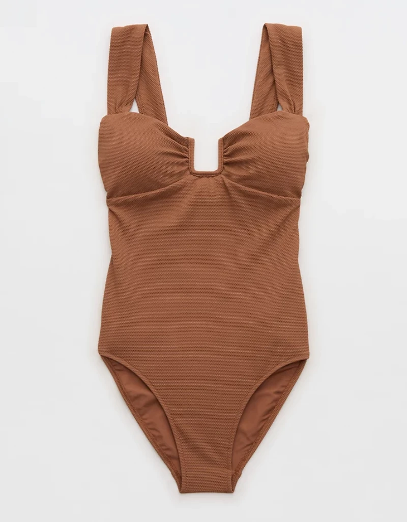 Aerie Pique Bandeau Full Coverage One Piece Swimsuit