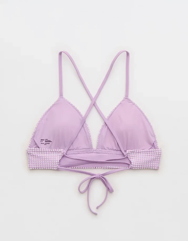 Aerie Seersucker Lace Up Longline Triangle Bikini Top