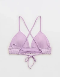 Aerie Seersucker Lace Up Longline Triangle Bikini Top