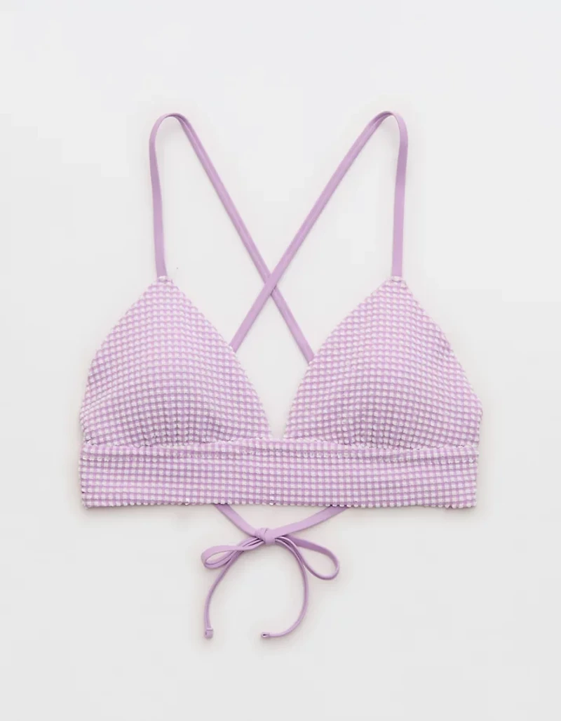 Aerie Seersucker Lace Up Longline Triangle Bikini Top