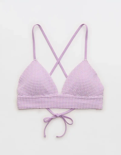 Aerie Seersucker Lace Up Longline Triangle Bikini Top