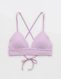 Aerie Seersucker Lace Up Longline Triangle Bikini Top