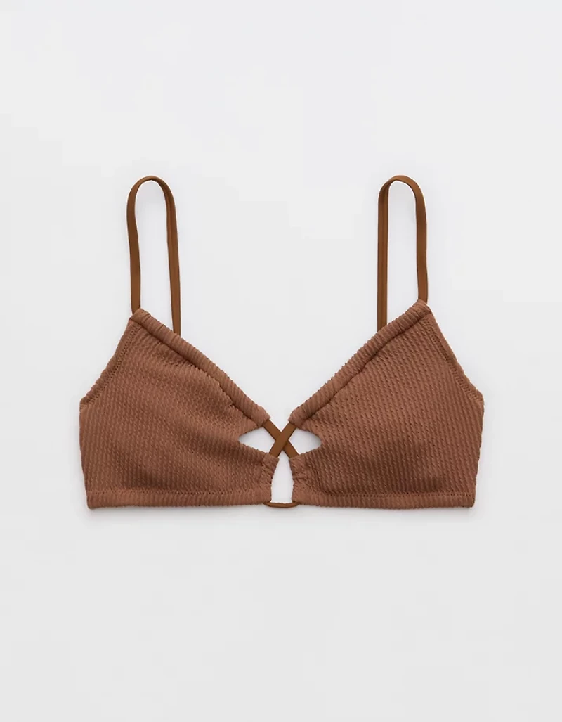Aerie Crinkle Lace Up Scoop Bikini Top