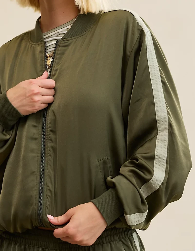 OVERSLEPT by Aerie Liquid Satin Bomber