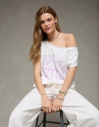 AE Off-the-Shoulder Led Zeppelin Graphic T-Shirt