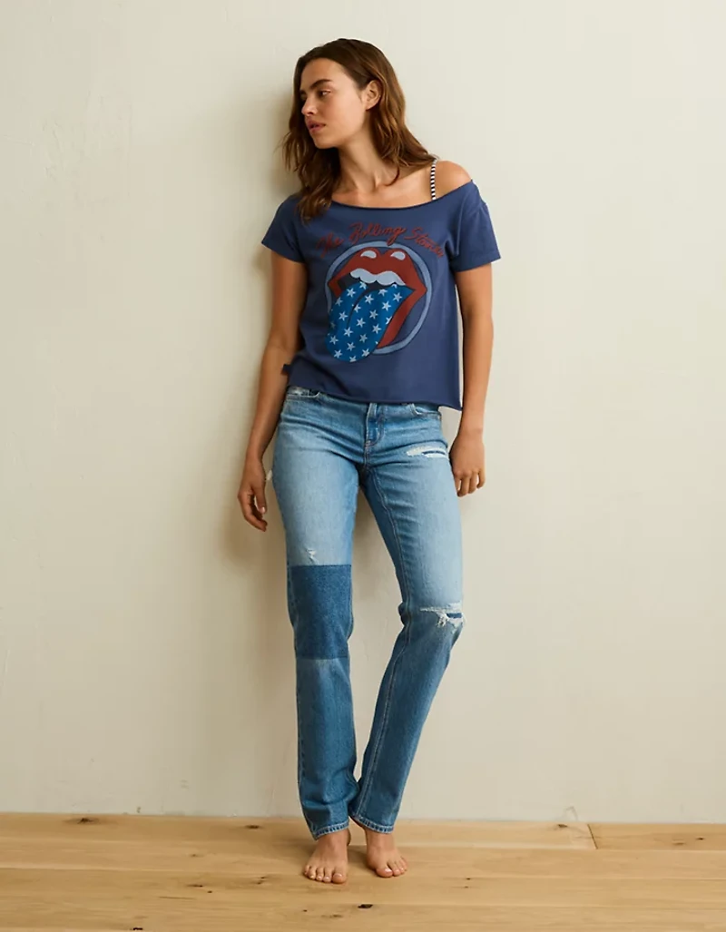 AE Off-the-Shoulder Rolling Stones Graphic T-Shirt
