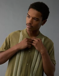 AE Weekend Button-Up Striped Sweater Polo Shirt