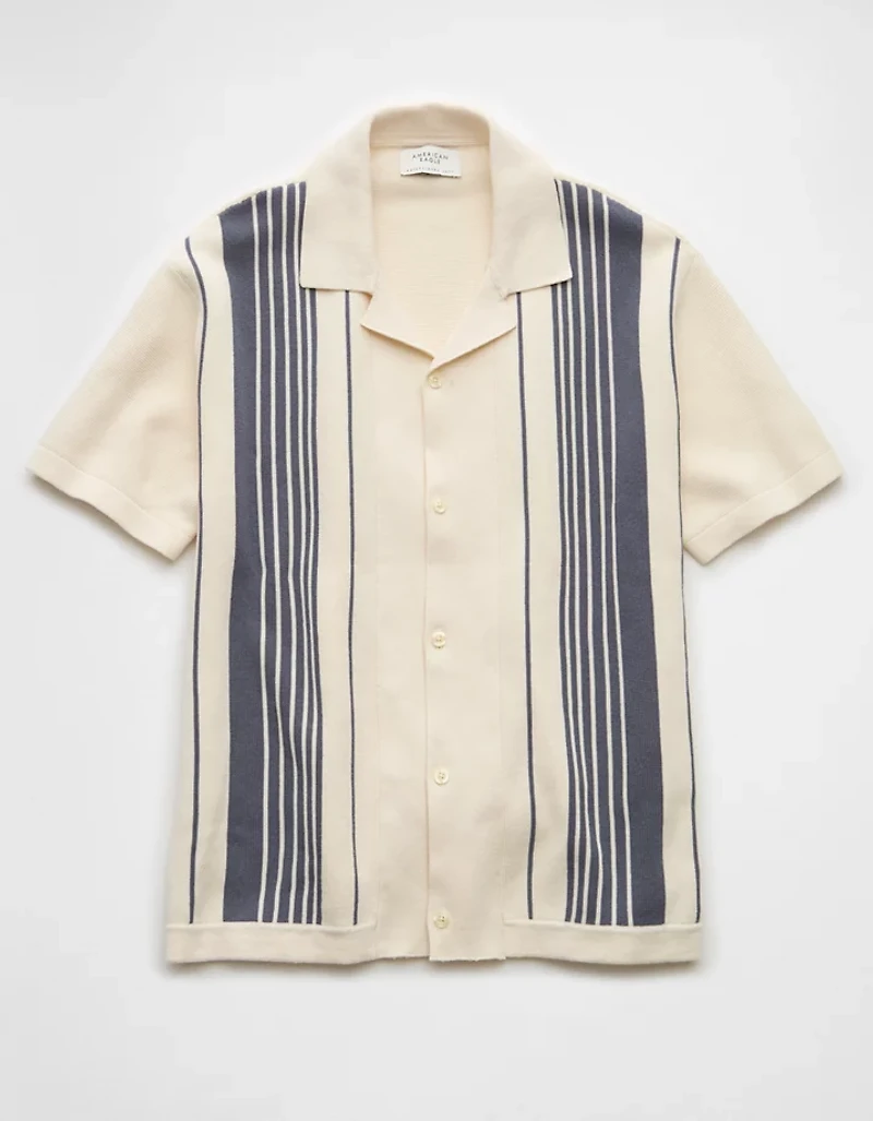 AE Weekend Striped Button-Up Sweater Polo Shirt