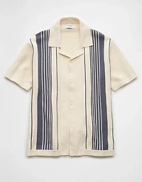 AE Weekend Striped Button-Up Sweater Polo Shirt