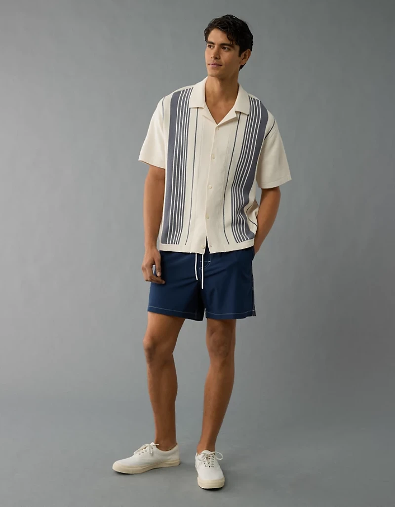 AE Weekend Striped Button-Up Sweater Polo Shirt