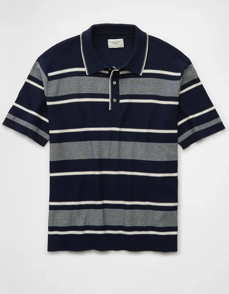 AE Weekend Jersey Striped Sweater Polo Shirt