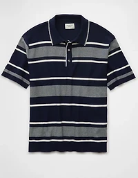 AE Weekend Jersey Striped Sweater Polo Shirt