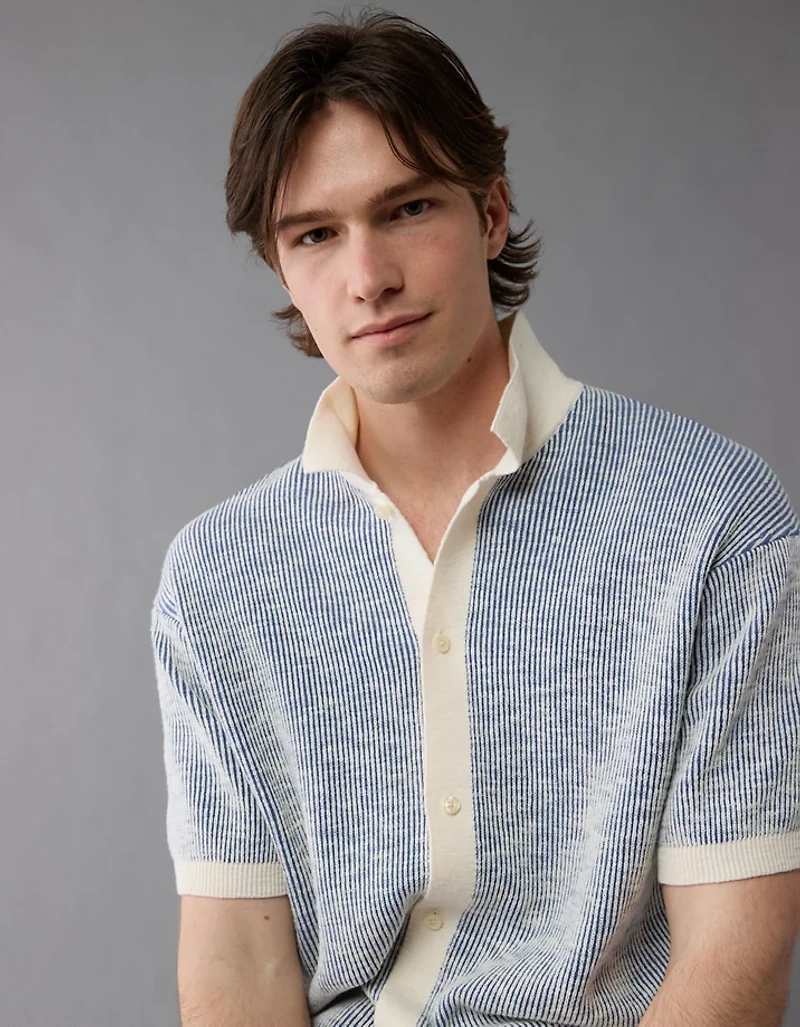 Chemise polo en tricot rayé boutonnée Fin de semaine AE