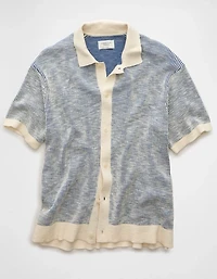 AE Weekend Striped Button-Up Sweater Polo Shirt