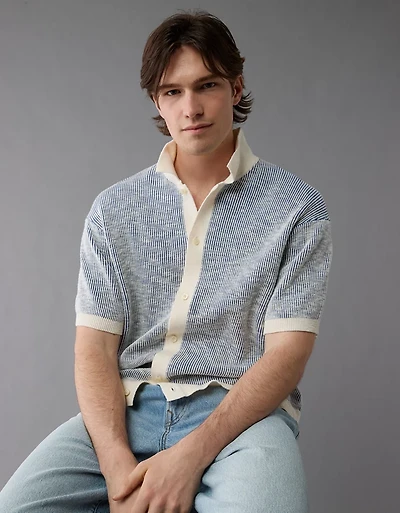 Chemise polo en tricot rayé boutonnée Fin de semaine AE