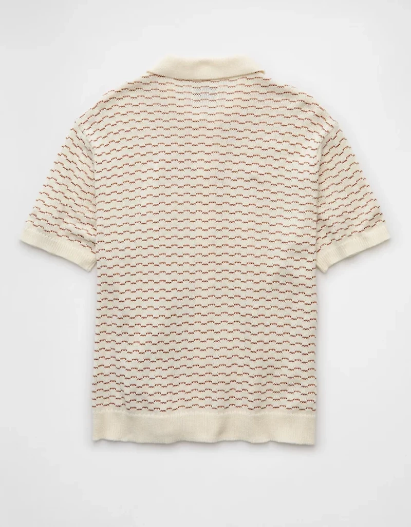 AE Weekend Striped Button-Up Sweater Polo Shirt