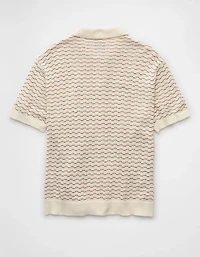 AE Weekend Striped Button-Up Sweater Polo Shirt
