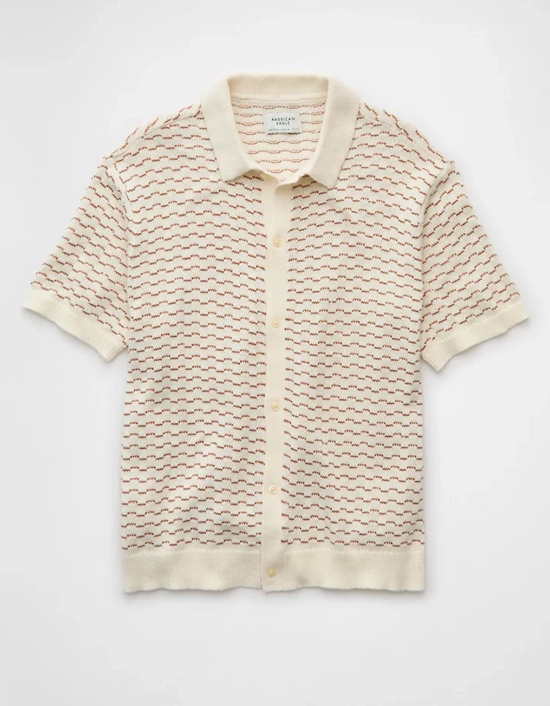 AE Weekend Striped Button-Up Sweater Polo Shirt