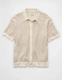 AE Weekend Striped Button-Up Sweater Polo Shirt