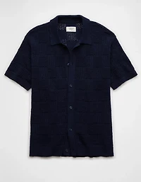 AE Weekend Checkerboard Button-Up Sweater Polo Shirt