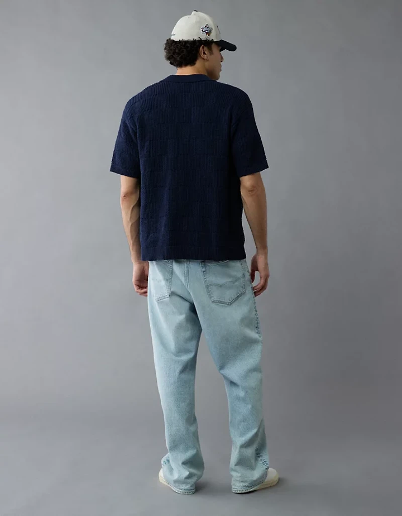 AE Weekend Checkerboard Button-Up Sweater Polo Shirt