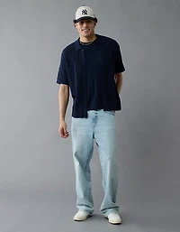AE Weekend Checkerboard Button-Up Sweater Polo Shirt