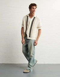 AE Weekend Crochet Button-Up Sweater Polo Shirt