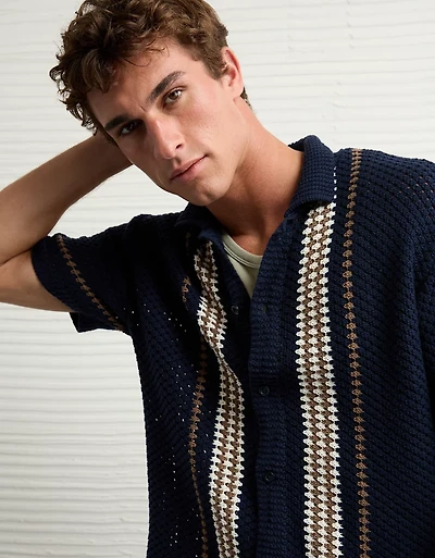 Polo en tricot boutonné au crochet Fin de semaine AE