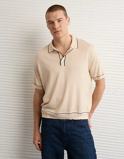 Polo en tricot de chandail à bordure couleur contrastante AE