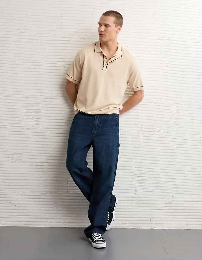 Polo en tricot de chandail à bordure couleur contrastante AE
