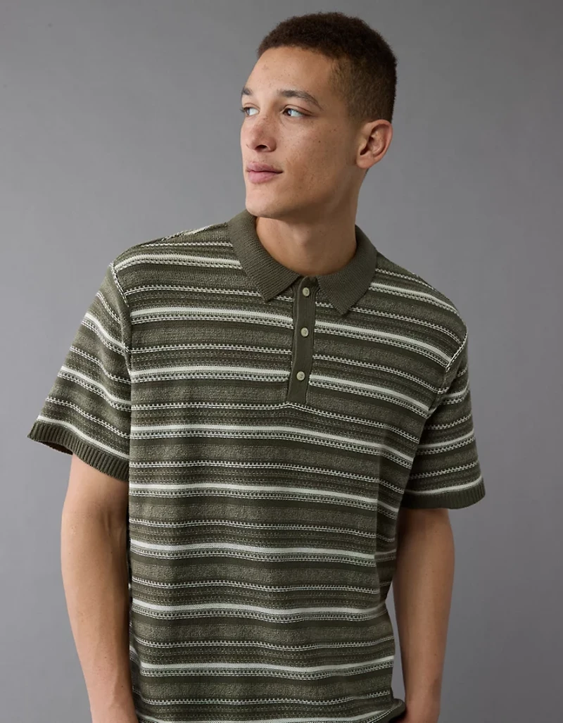 AE Weekend Striped Sweater Polo Shirt