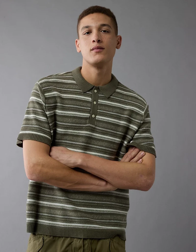 AE Weekend Striped Sweater Polo Shirt