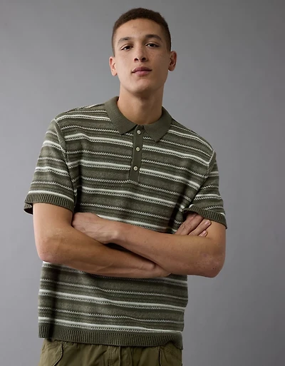 AE Weekend Striped Sweater Polo Shirt