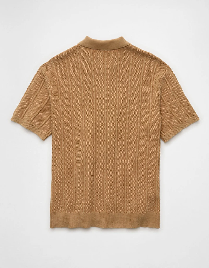 AE Weekend Washed Button-Up Sweater Polo Shirt