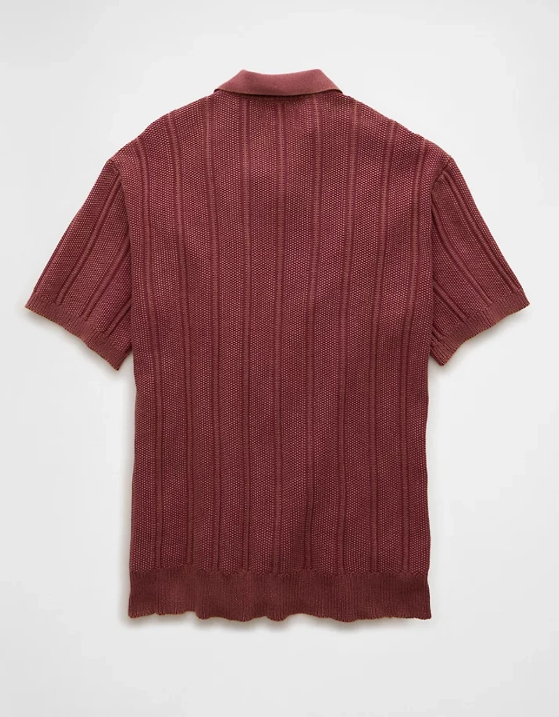 AE Weekend Washed Button-Up Sweater Polo Shirt