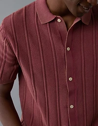 AE Weekend Washed Button-Up Sweater Polo Shirt