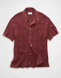 AE Weekend Washed Button-Up Sweater Polo Shirt