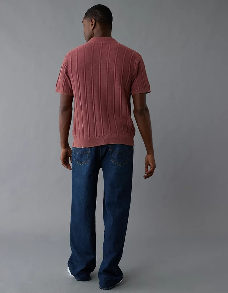 AE Weekend Washed Button-Up Sweater Polo Shirt