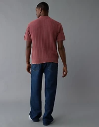 AE Weekend Washed Button-Up Sweater Polo Shirt