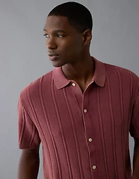 AE Weekend Washed Button-Up Sweater Polo Shirt